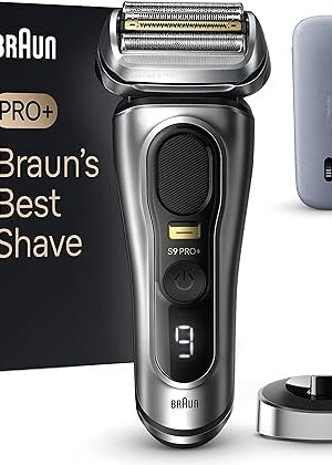 Braun Series 9 Pro Electric Shaver, Wet & Dry with PowerCase and Charging Stand, With 5+1 Head, ProLift Trimmer, UK 2 Pin Plug, 9527s Silver Razo